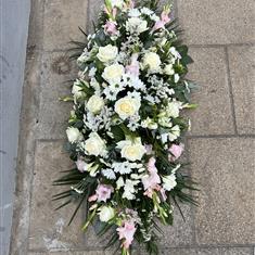 White Cream and Pale Pink Coffin Spray 