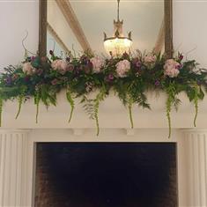 Lilac Pink and Green Fireplace Arrangement 
