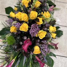 Yellow Rose and Lilac Coffin Spray