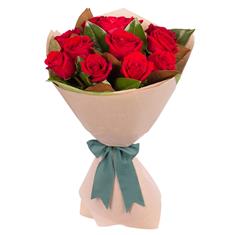 12 Red Roses With Foliage