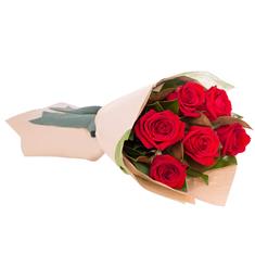 6 Red Roses With Foliage