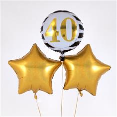 Birthday 40th Balloon Bouquet Gold