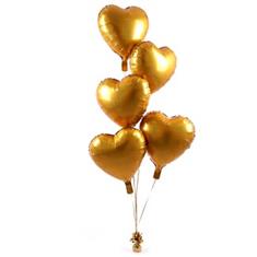 Five Heart Balloon Bouquet Gold