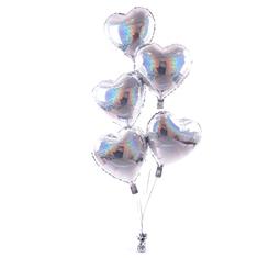 Five Heart Balloon Bouquet Silver 