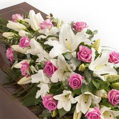 Pink Rose And White Lily Casket Spray