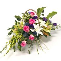 Purple White and Pink Funeral Basket