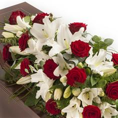 Red Rose and White Lily Coffin Spray