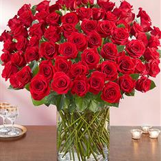 Seventy Five Red Rose vase