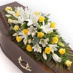 Yellow Rose and White Lily Coffin Spray