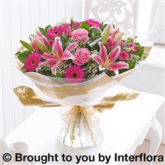 Large Pink Radiance Hand-tied with Chocolates