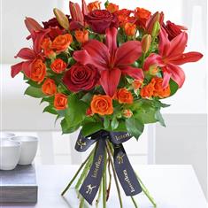 Luxury Red Rose &amp; Lily Hand-tied with Belgian Chocolates