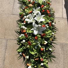 Orange and White and Green Coffin Spray 