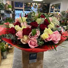 50 Red, Pink and White Luxury Rose Bouquet 