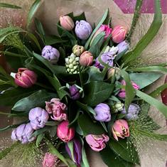 Lilac Pink and Purple Tulip and hyacinth bouquet