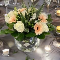 White and Peach globe table Centre 