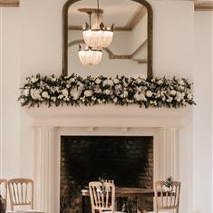 White Orchid and Rose Fireplace Arrangement 