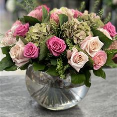 25 Pink Rose and Pink Hydrangea Vase 