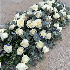 6 Foot White Rose Coffin spray 