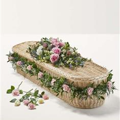 Cottage Garden Coffin Spray with Garland and Roses