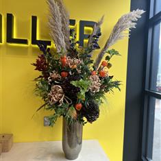 Large autumnal Arrangement in Gold Vase 