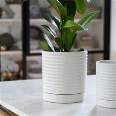 Luna Stoneware Planter &amp; Saucer in White