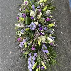 Pale blue, Lilac and cream coffin spray 