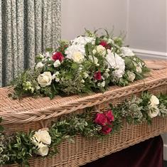 White and Pink Coffin Spray and Garland 