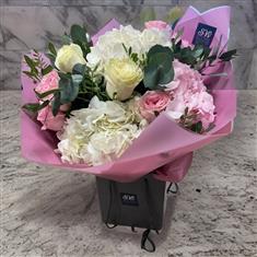White and Pink Rose and Hydrangea Hand Tied Bouquet