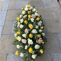 White, Yellow &amp; Peach Rose Coffin Spray