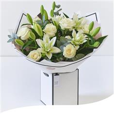 Gift Box - Beautifully Simple White Roses &amp; Lilies (Large)